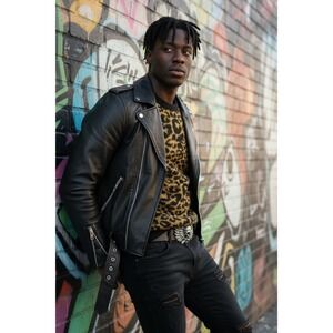 Straight To Hell Riley Mens Leopard Print Sweater Gold Black  M Goth Rocker Punk